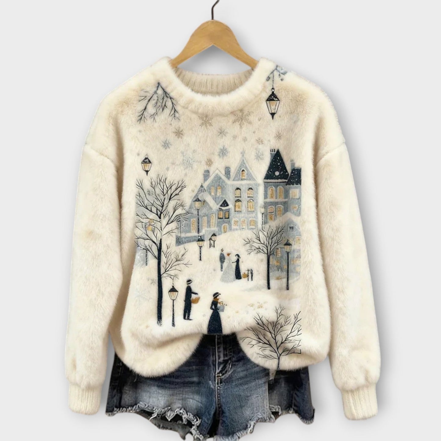 Cozy Winter Village Fleece Sweater