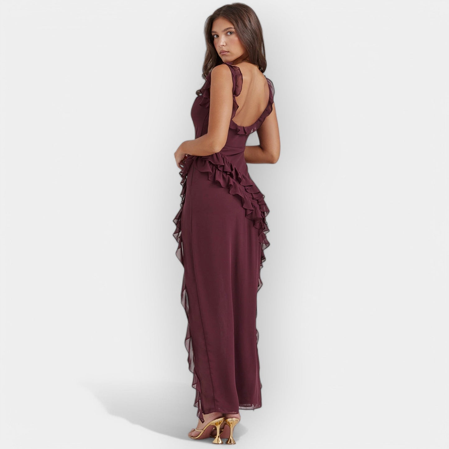 Dress with Slit and Ruffled Details