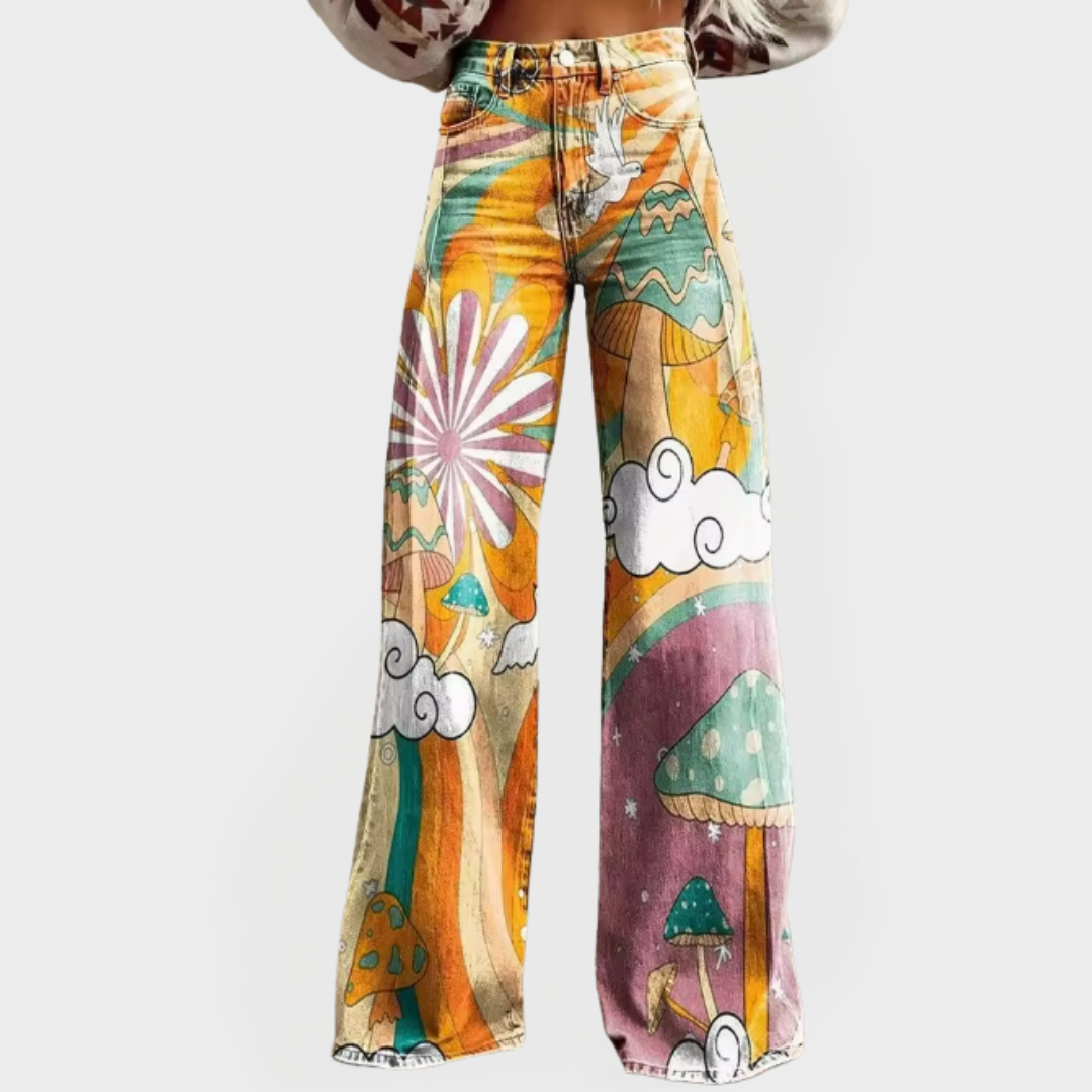 Jeans with Psychedelic Mushroom Design