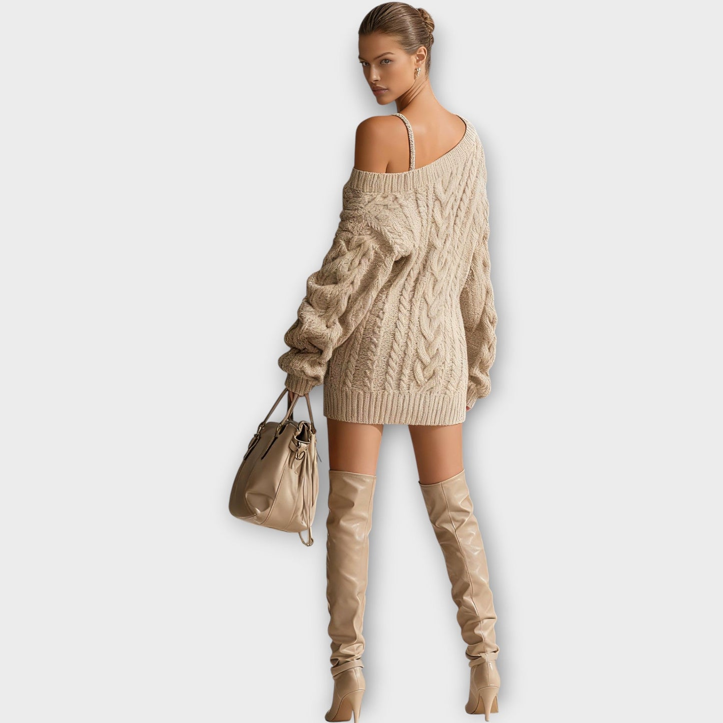Cable-Knit Off-Shoulder Sweater Dress