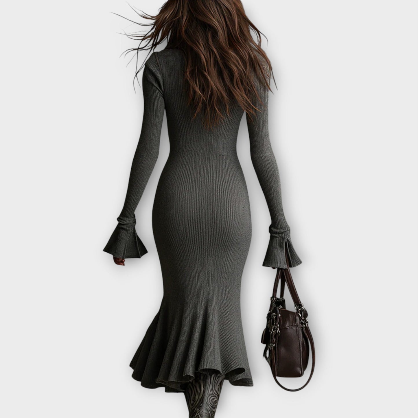 Zip-Neck Ribbed Knit Maxi Dress