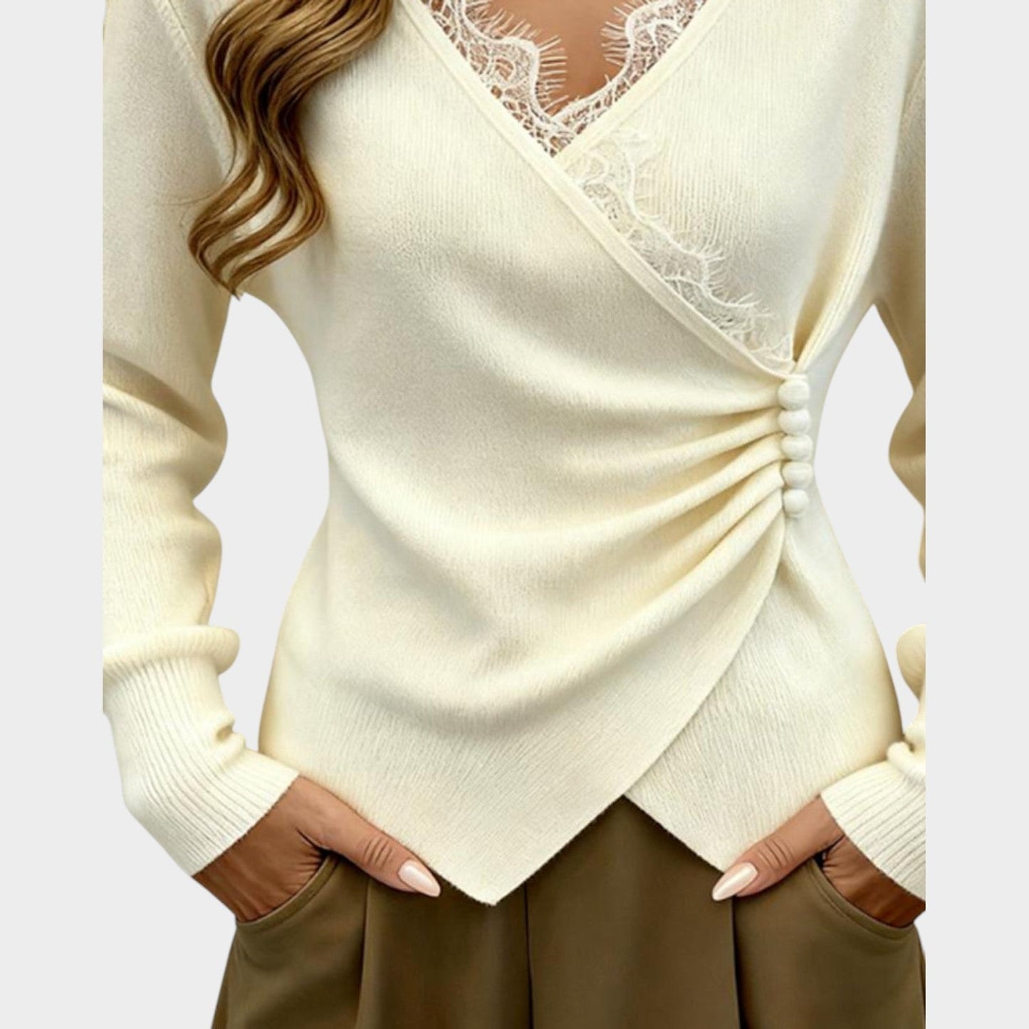 Wrap-Detail Lace Knit Top