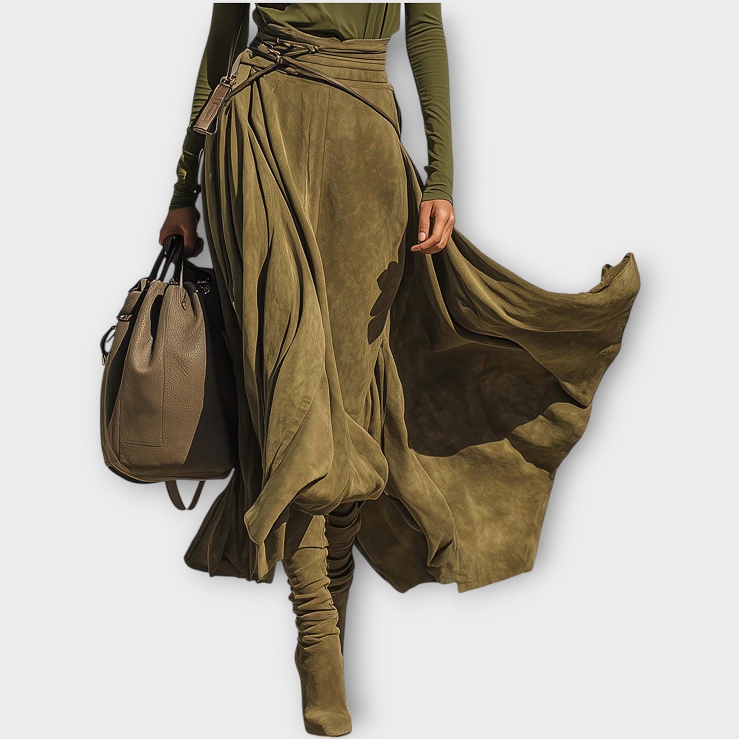 Luxe Olive Windflow Skirt Set