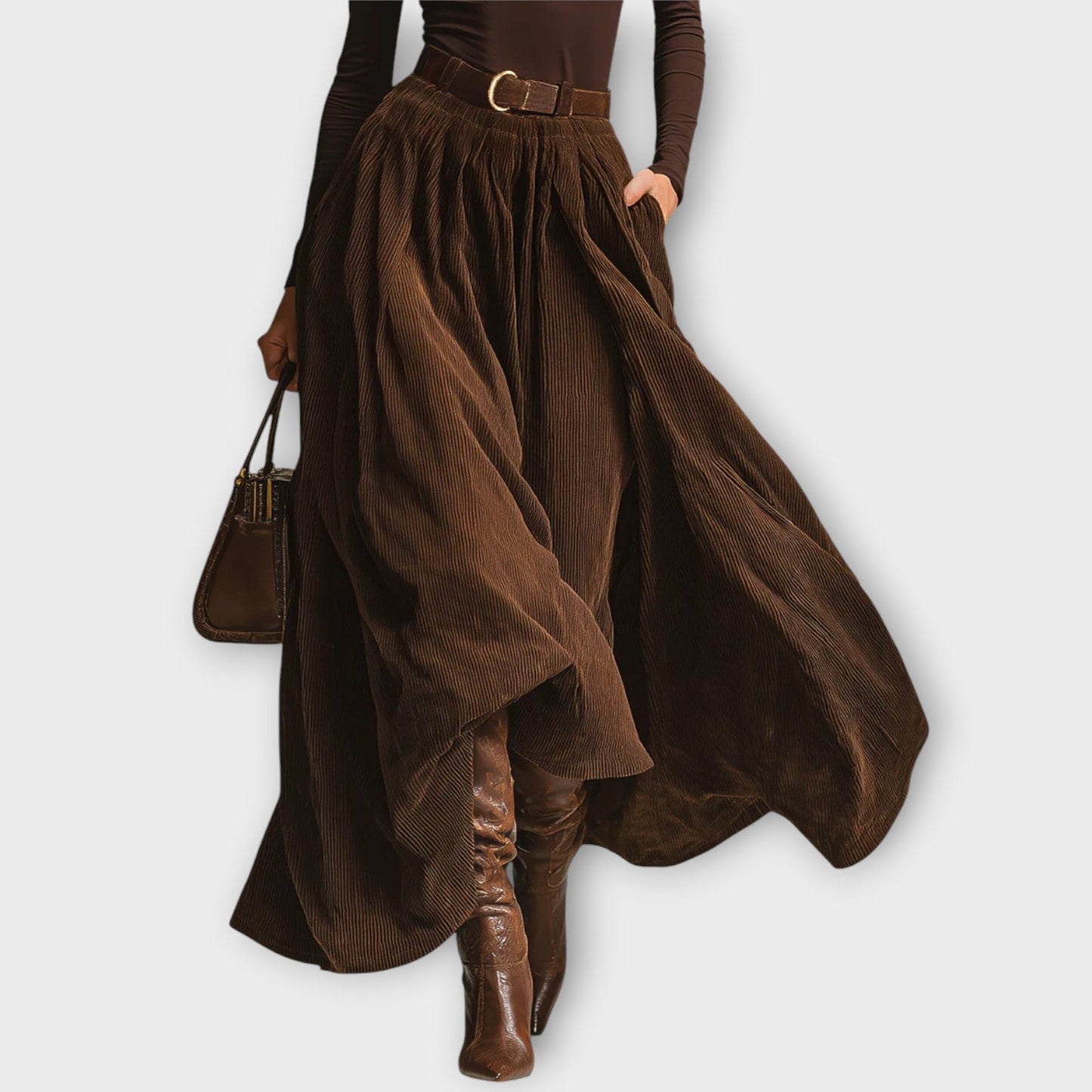 Elegant Turtleneck & Corduroy Maxi Set