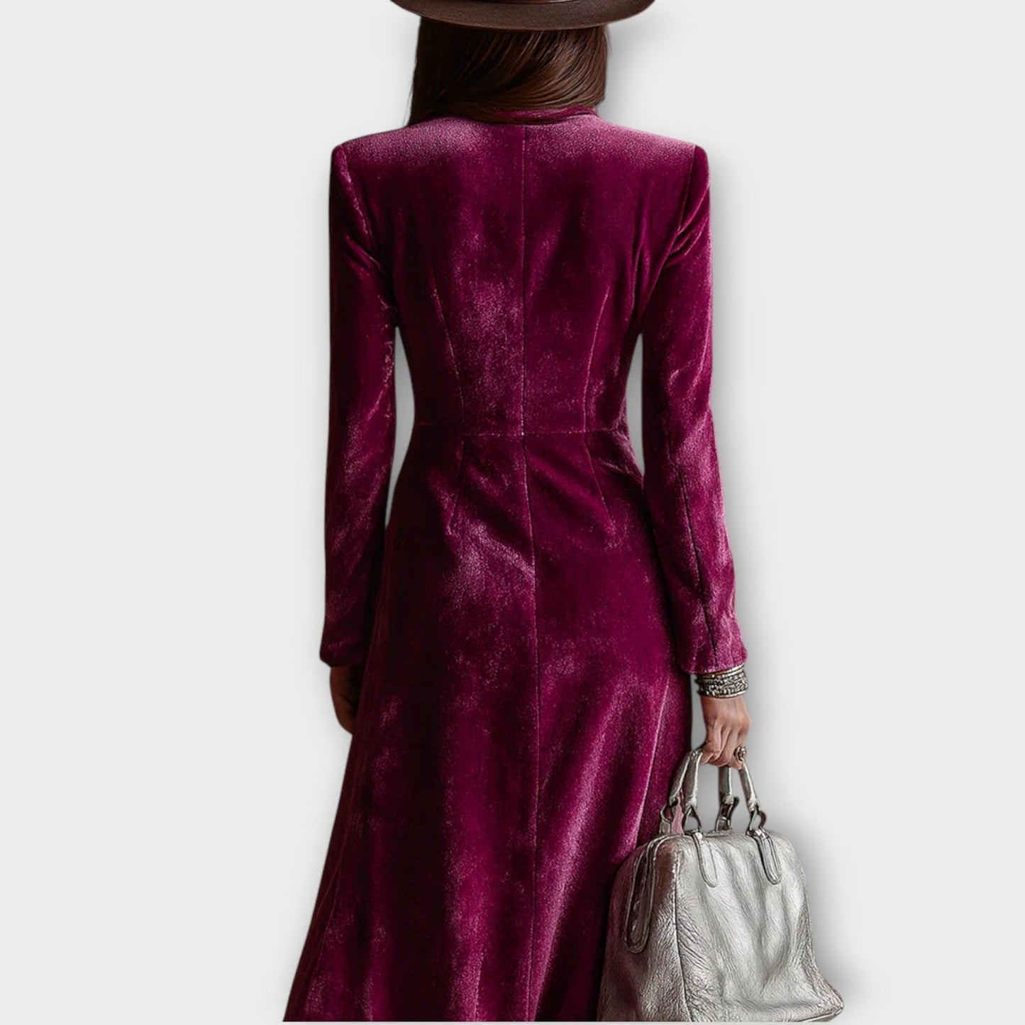 Elegant Velvet Double-Breasted Maxi Dress