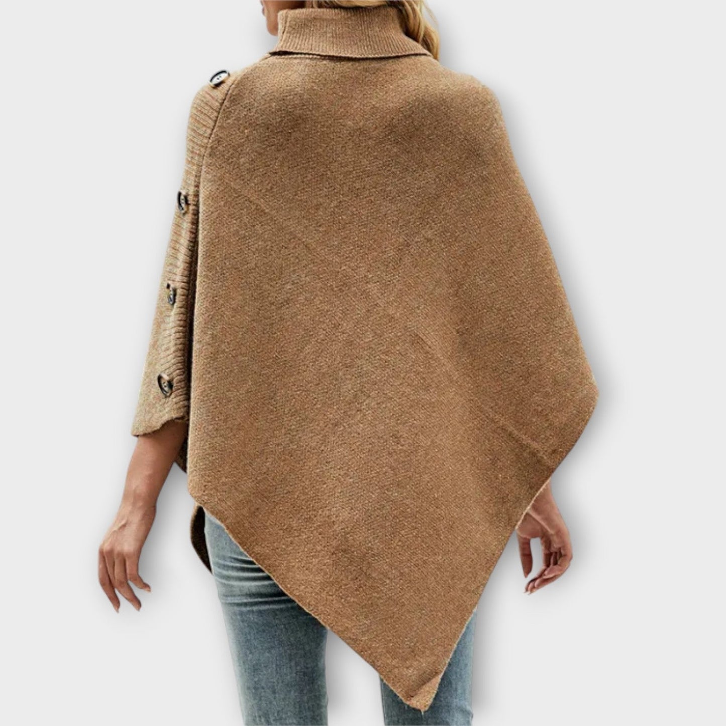 Soft Knit Button-Detail Poncho
