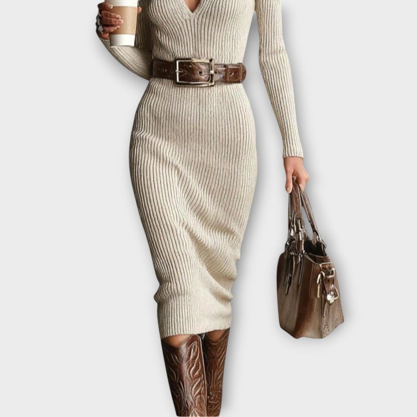 Chic Ribbed Knit Zip-Collar Dress