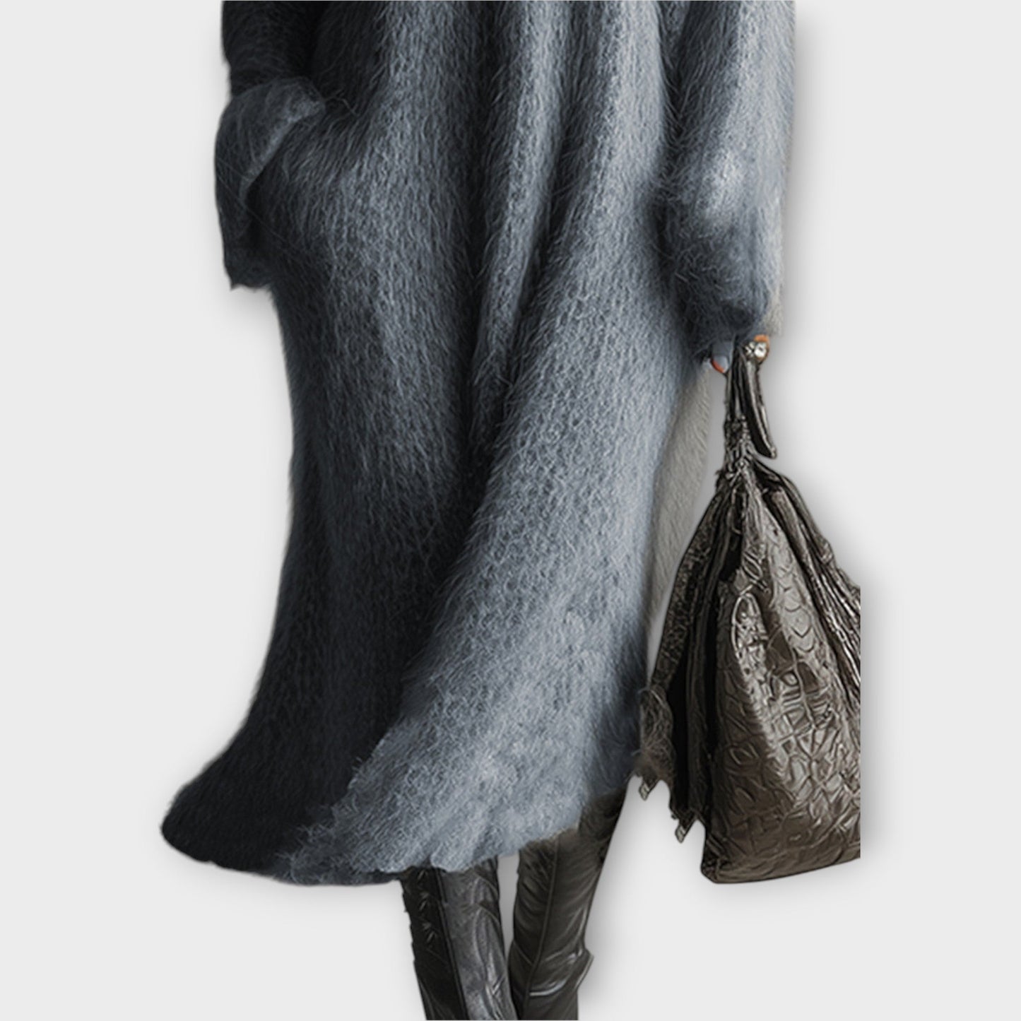 Luxe Fuzzy V-Neck Sweater Dress