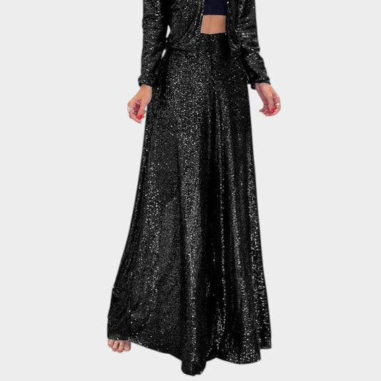 Elegant Sequin Wide-Leg Pants