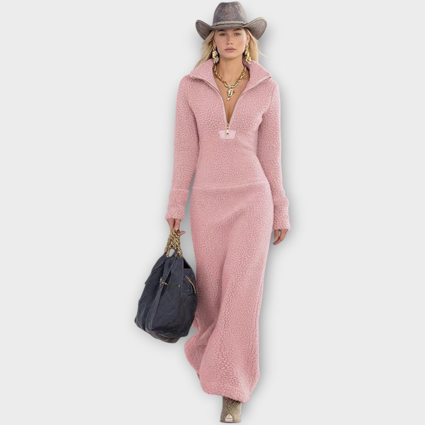 Cozy Chic Zip-Neck Maxi Dress