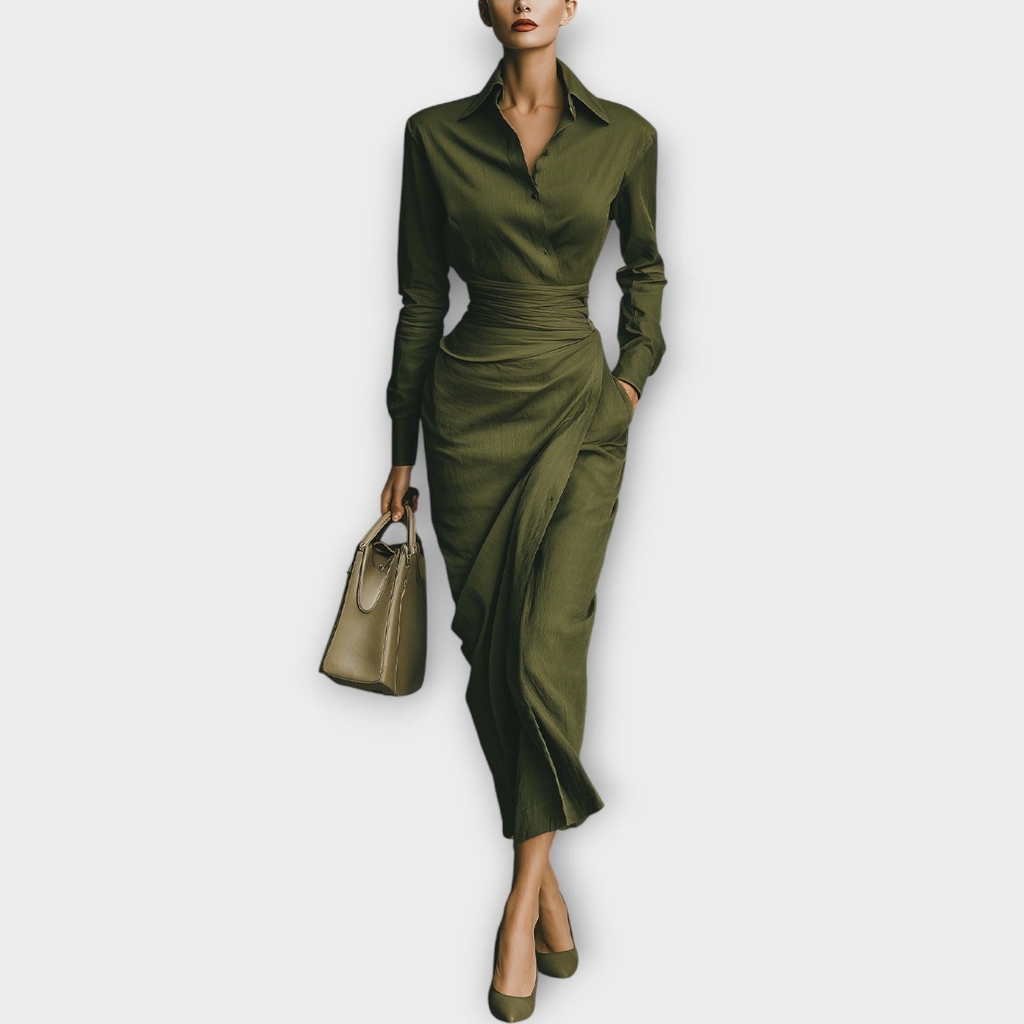 Sophisticated Wrap-Shirt Midi Dress