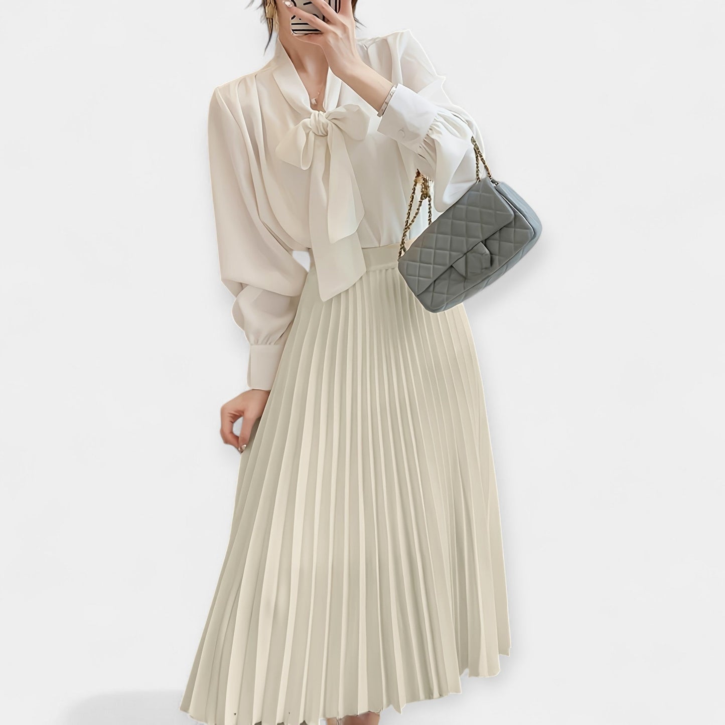 Long Pleated Satin Skirt
