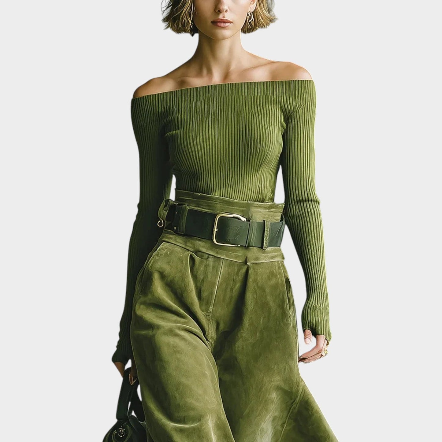 Off-Shoulder Ribbed Midi Look