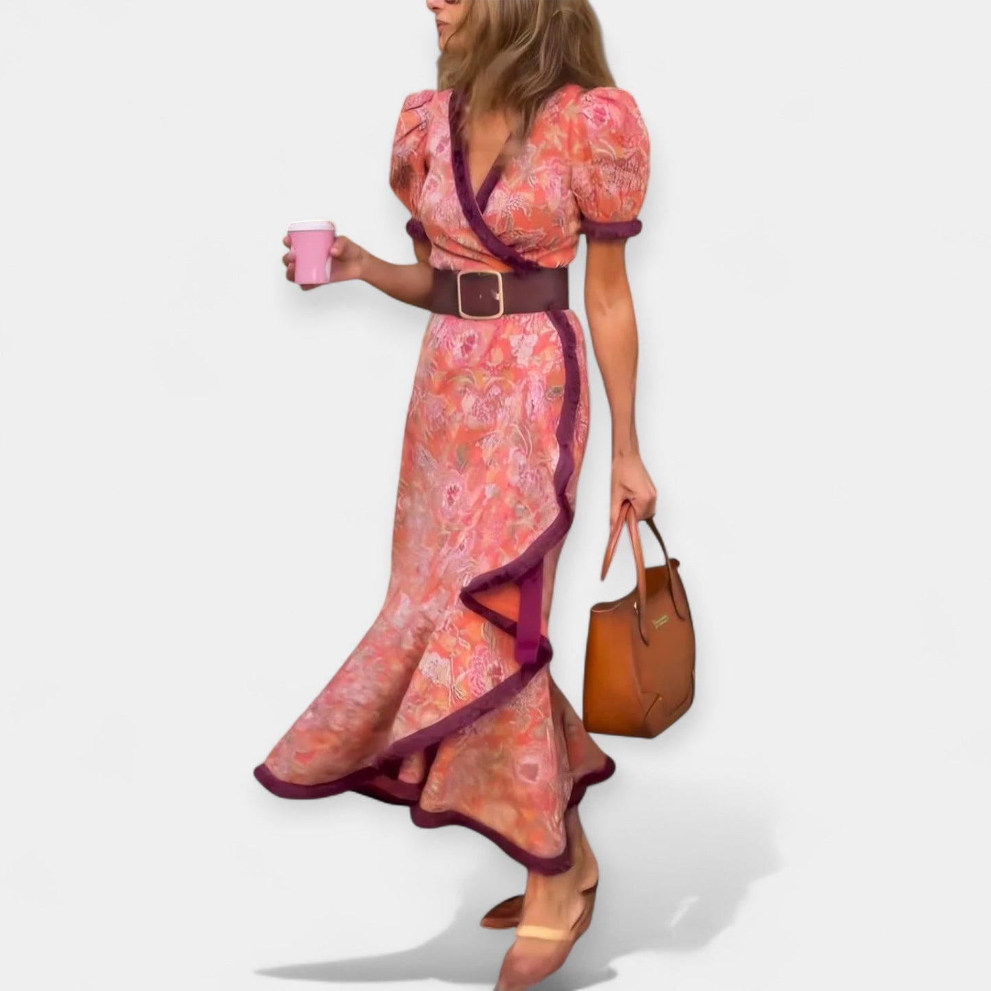 Romantic Dress with Belt and Puffed Details