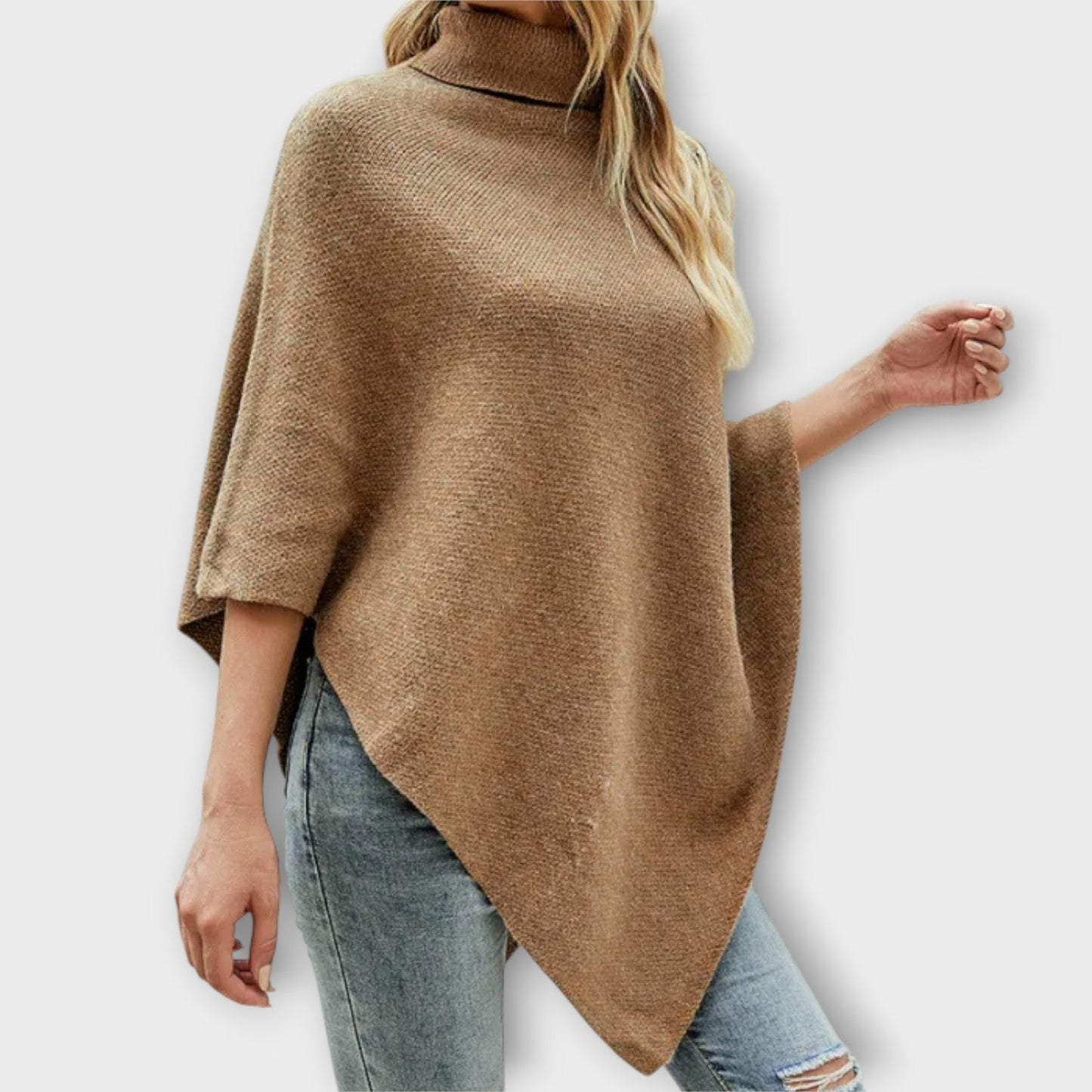 Soft Knit Button-Detail Poncho