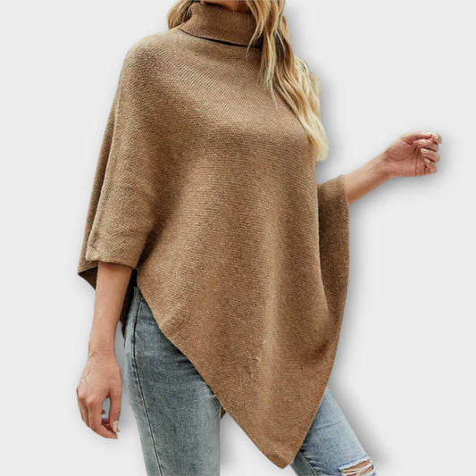 Soft Knit Button-Detail Poncho