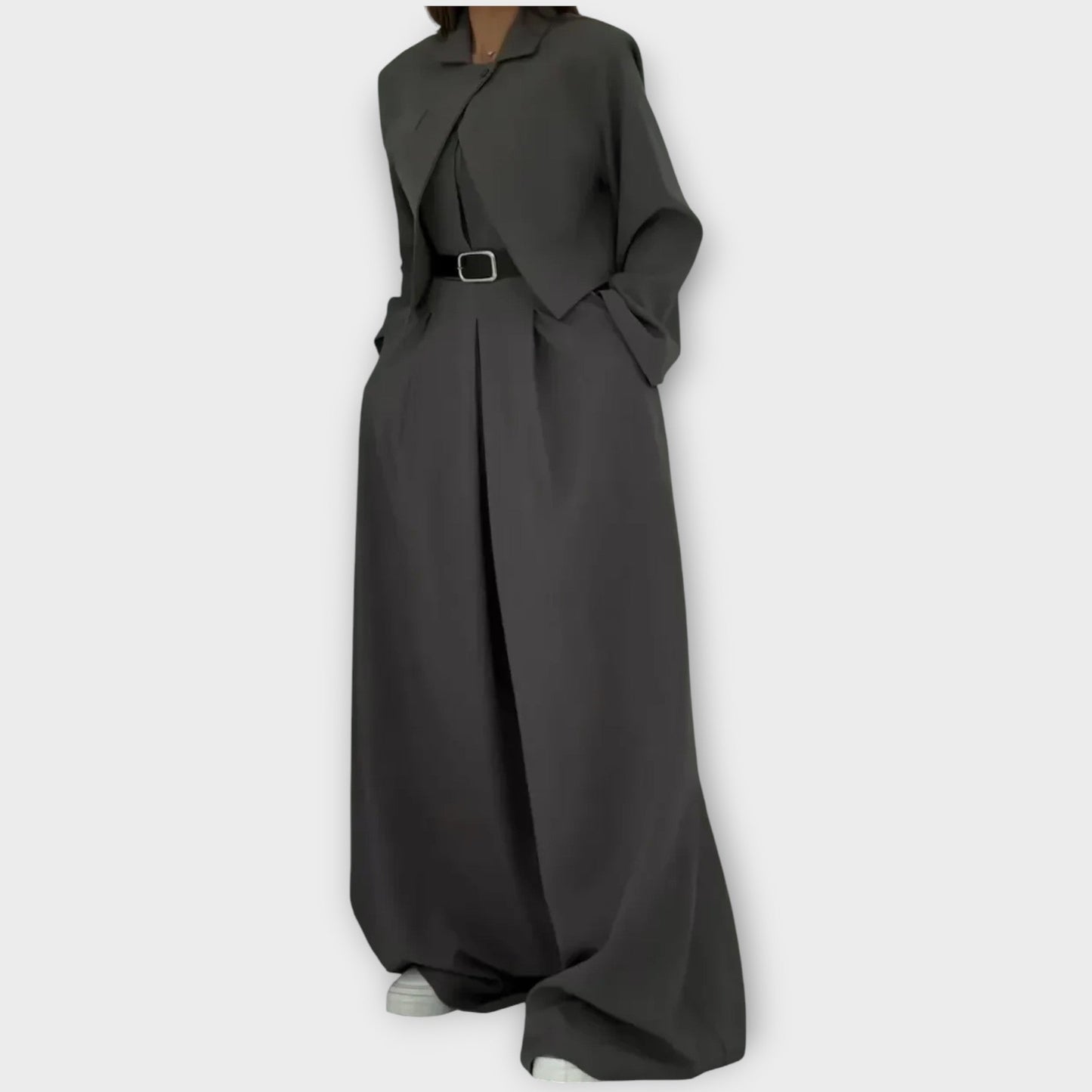 Wide-Leg Belted Jumpsuit with Blazer