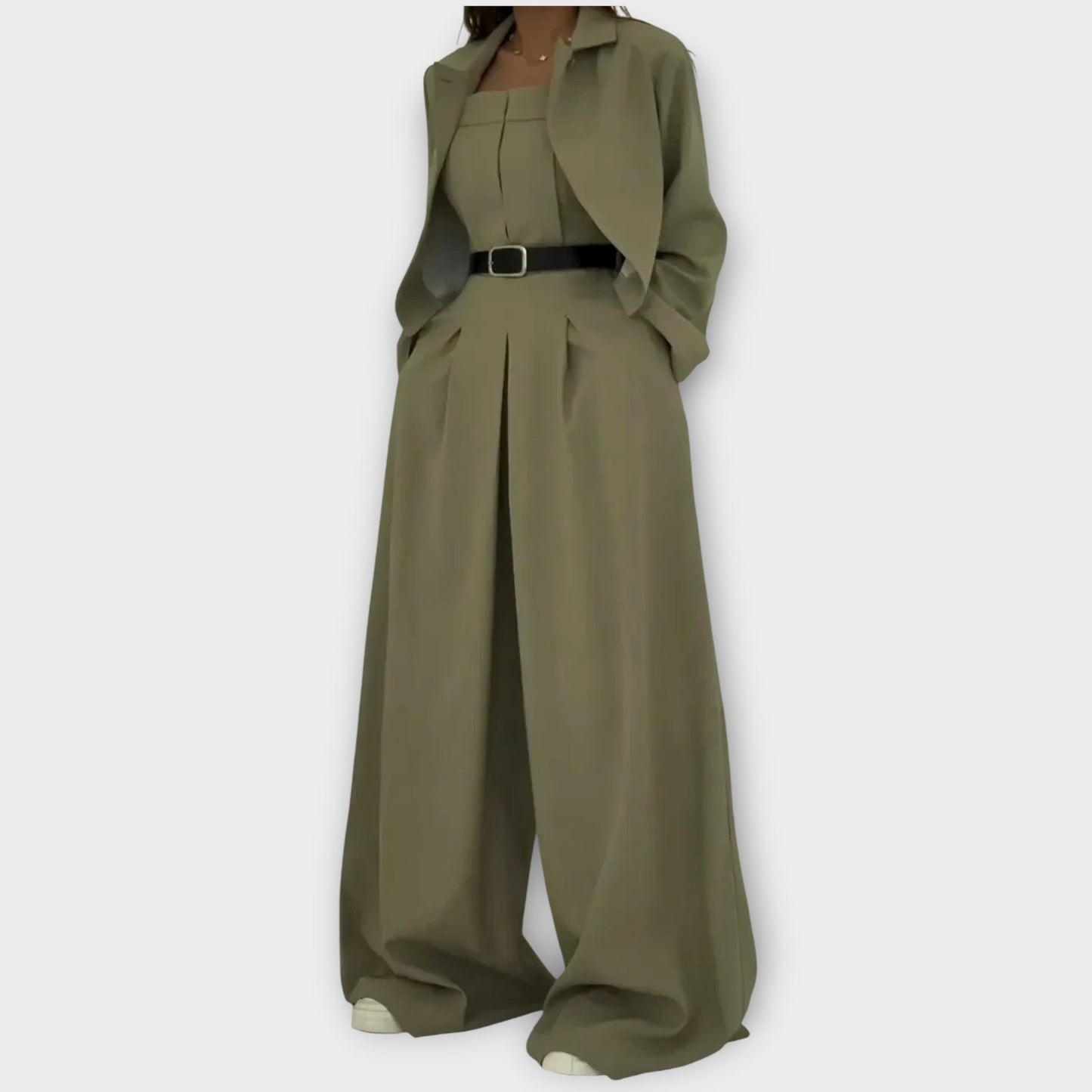 Wide-Leg Belted Jumpsuit with Blazer
