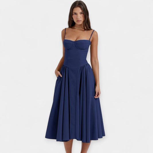Retro Midi Dress with Thin Straps