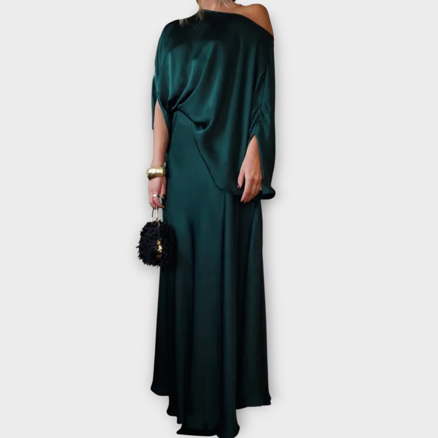 Elegant One-Shoulder Draped Maxi Dress