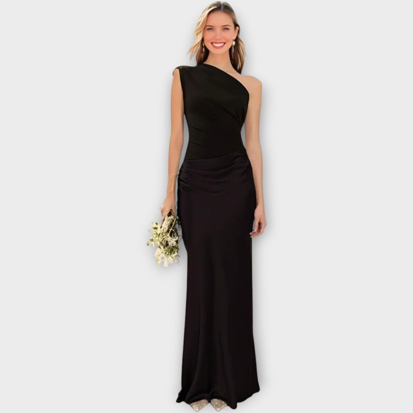 One-Shoulder Satin Evening Gown