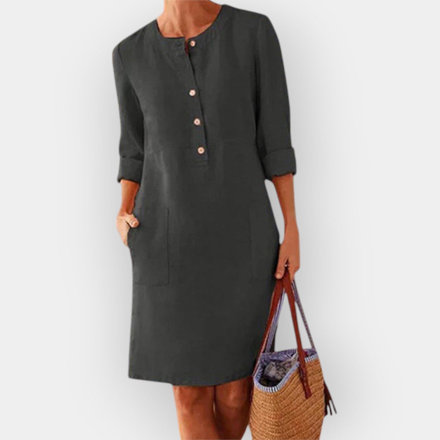 Elegant Cotton Midi Dress with Simple Design