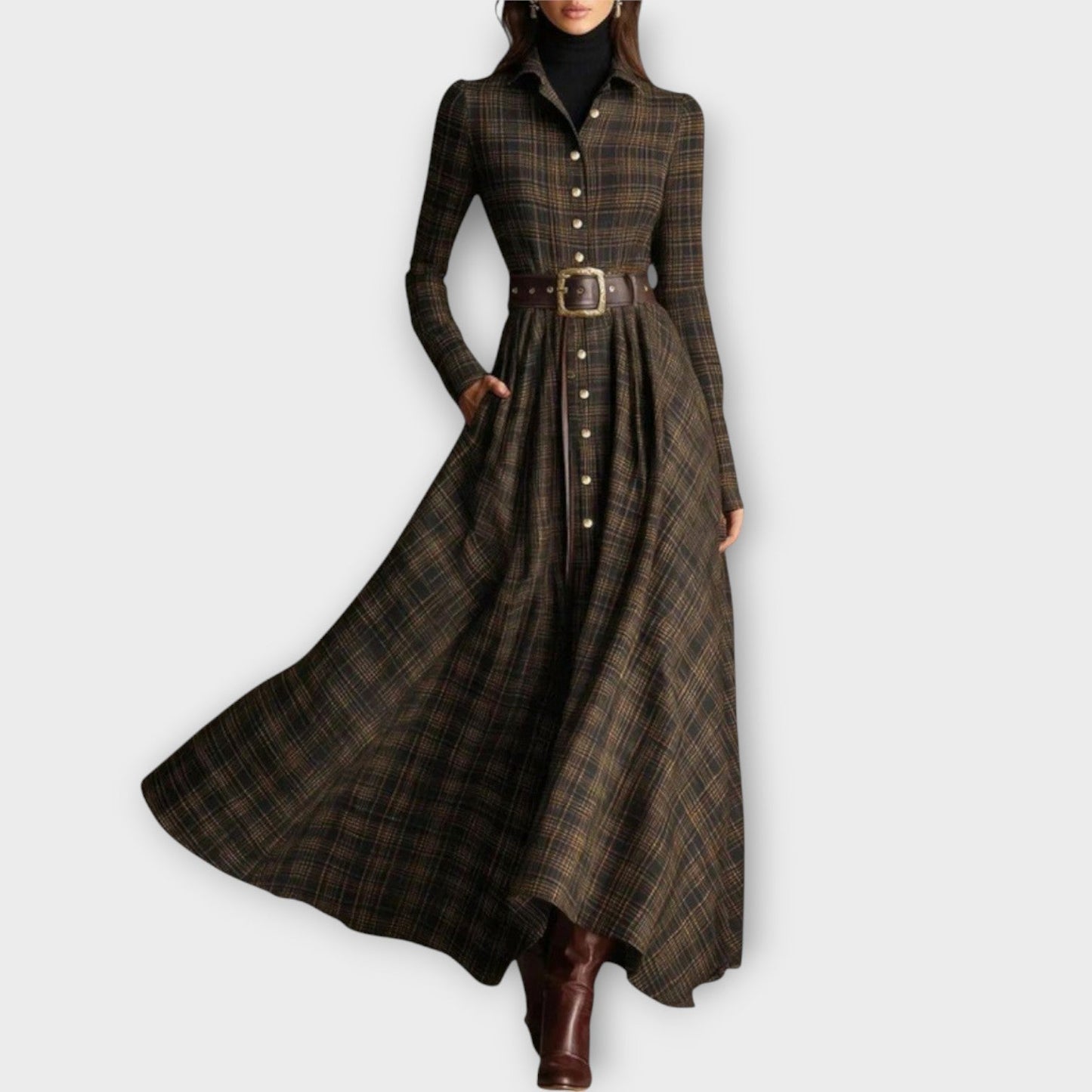 Classic Plaid Button-Front Maxi Dress
