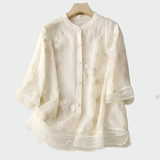 Cotton Top with Embroidered Flowers