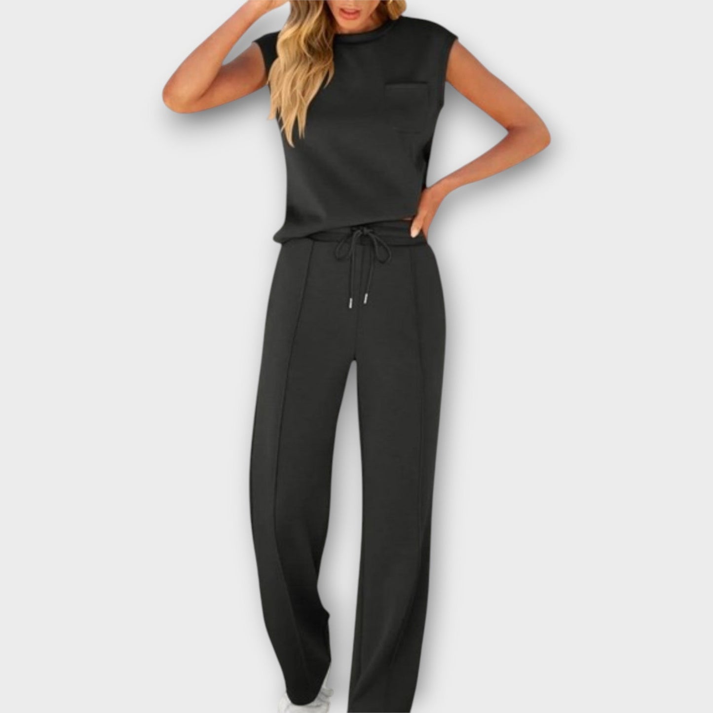 Sleeveless Top and Trouser Set with Drawstring
