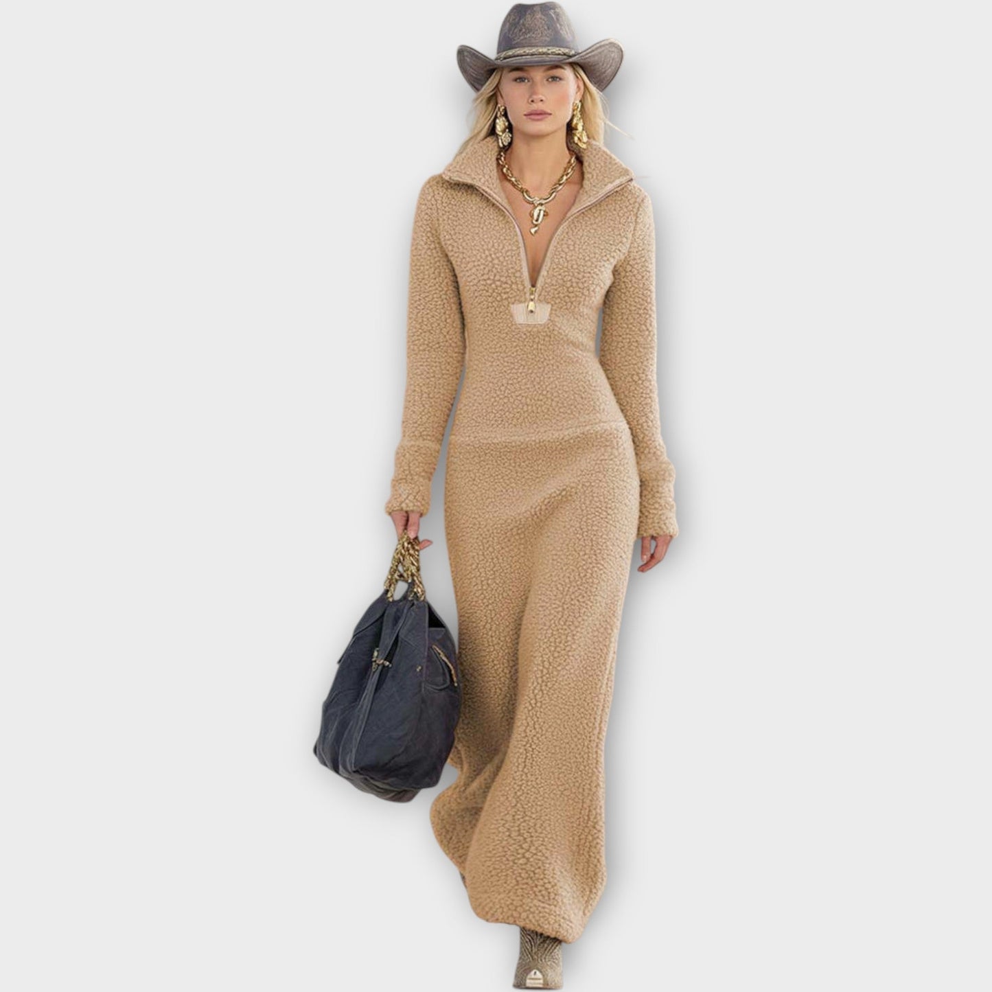 Cozy Chic Zip-Neck Maxi Dress