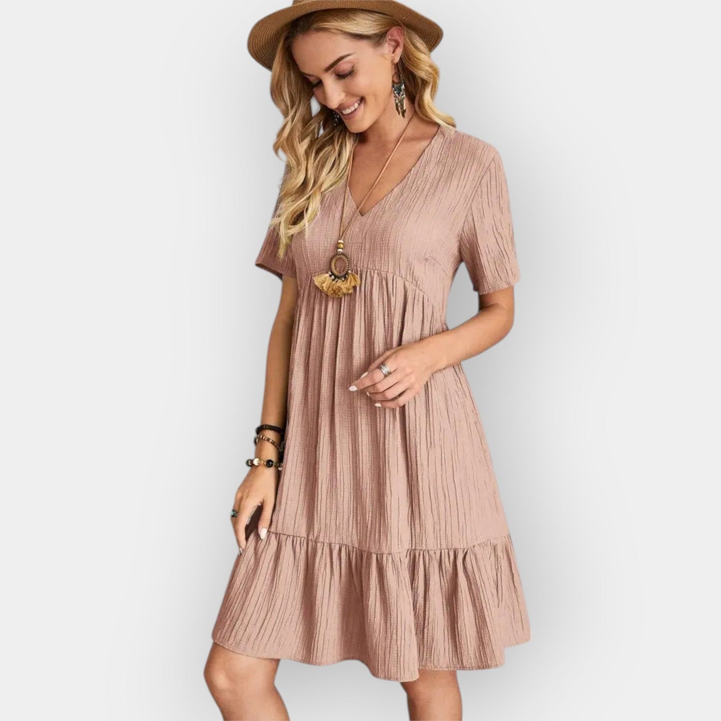 Midi Dress with V Cut