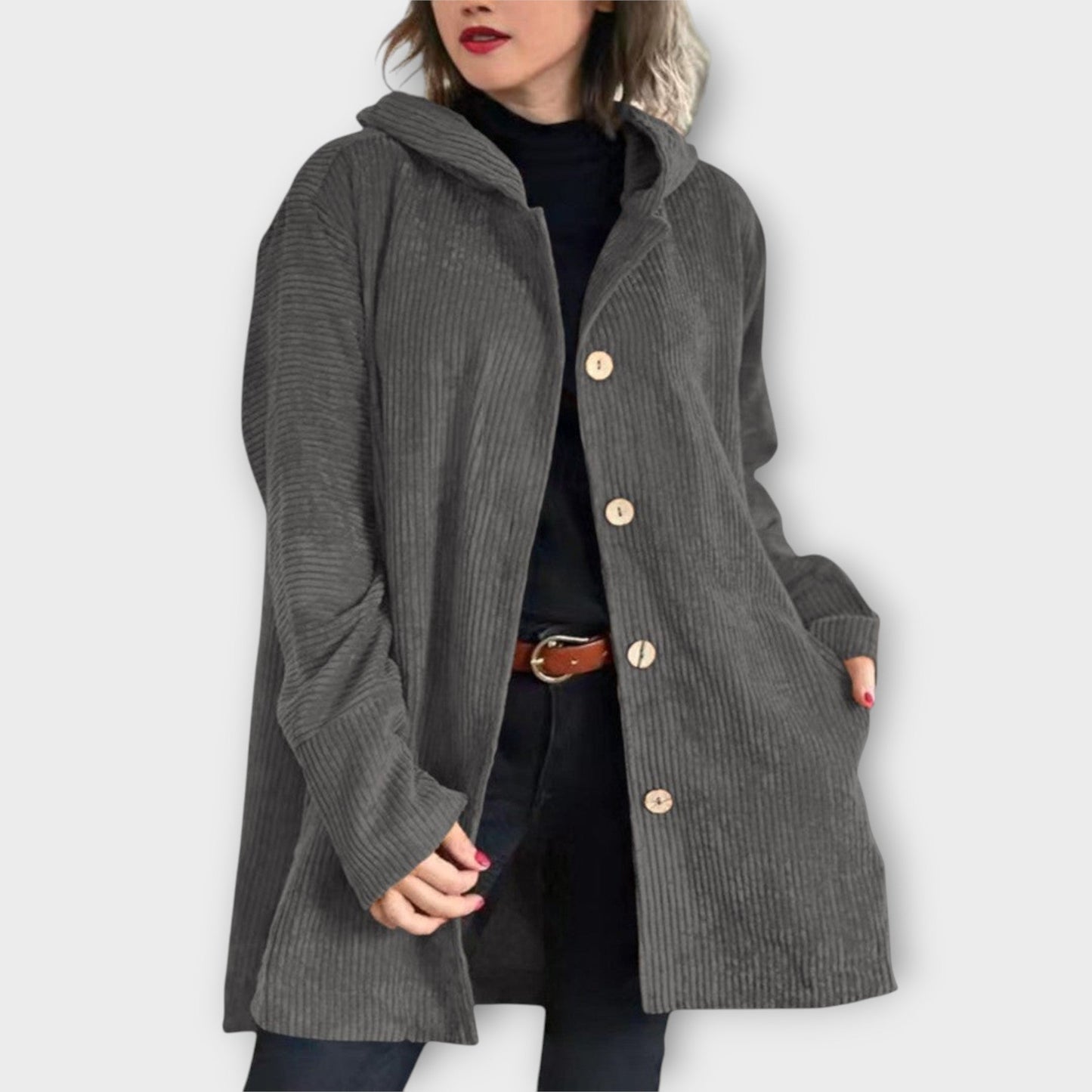 Corduroy Button-Front Hooded Jacket