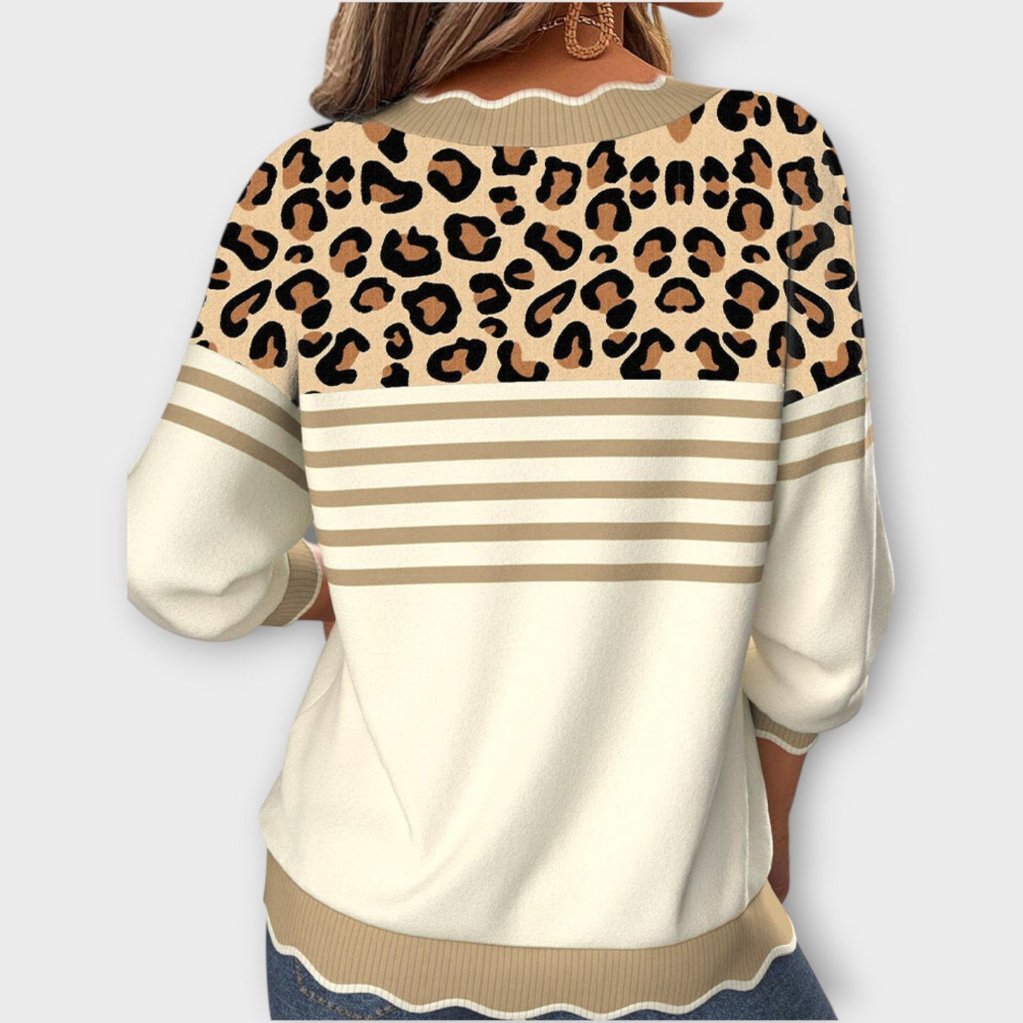 Leopard Knit V-Neck Sweater