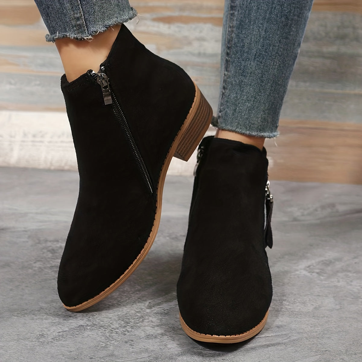 Seren - Sleek Pointed-Toe Ankle Boots with Heel and Zip