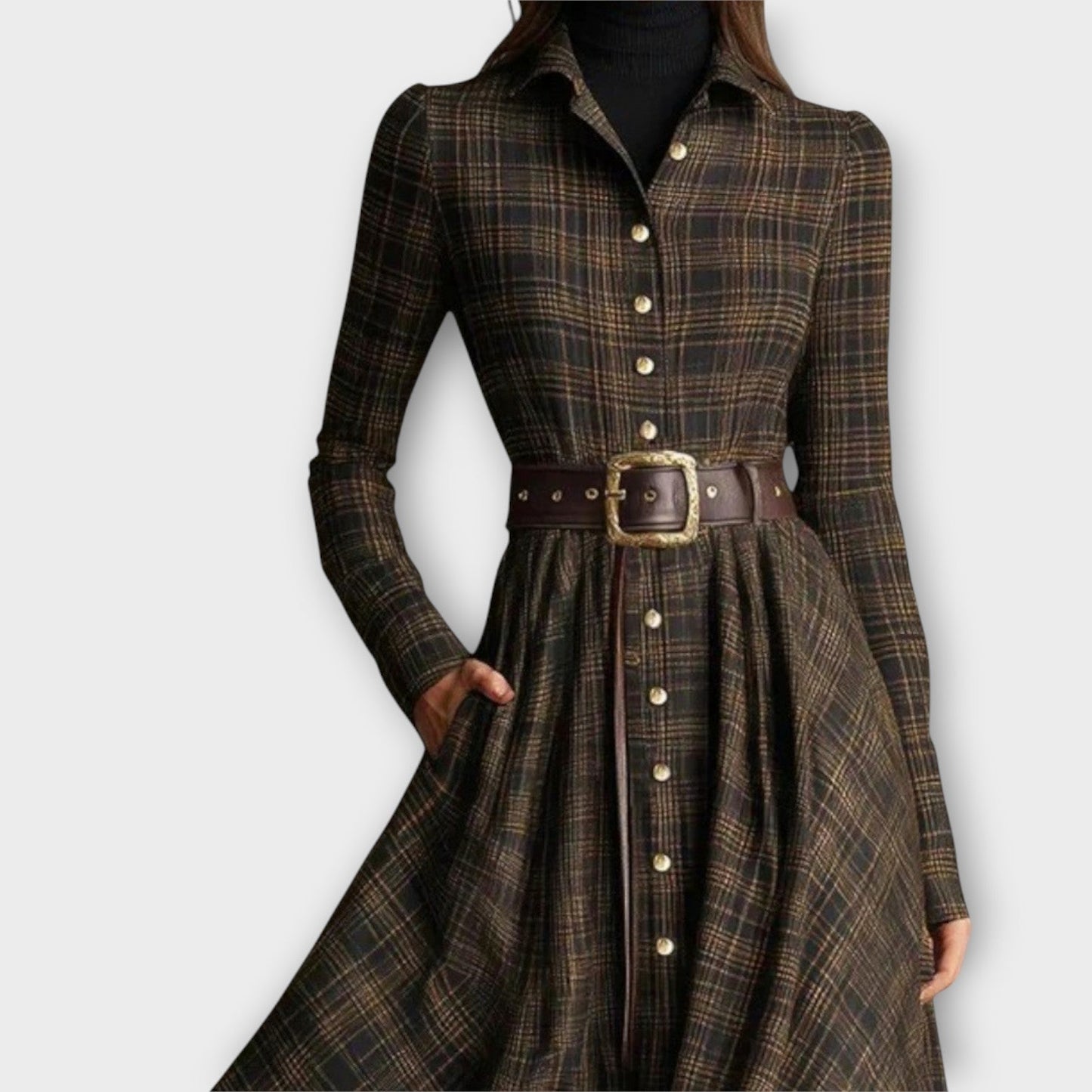 Classic Plaid Button-Front Maxi Dress