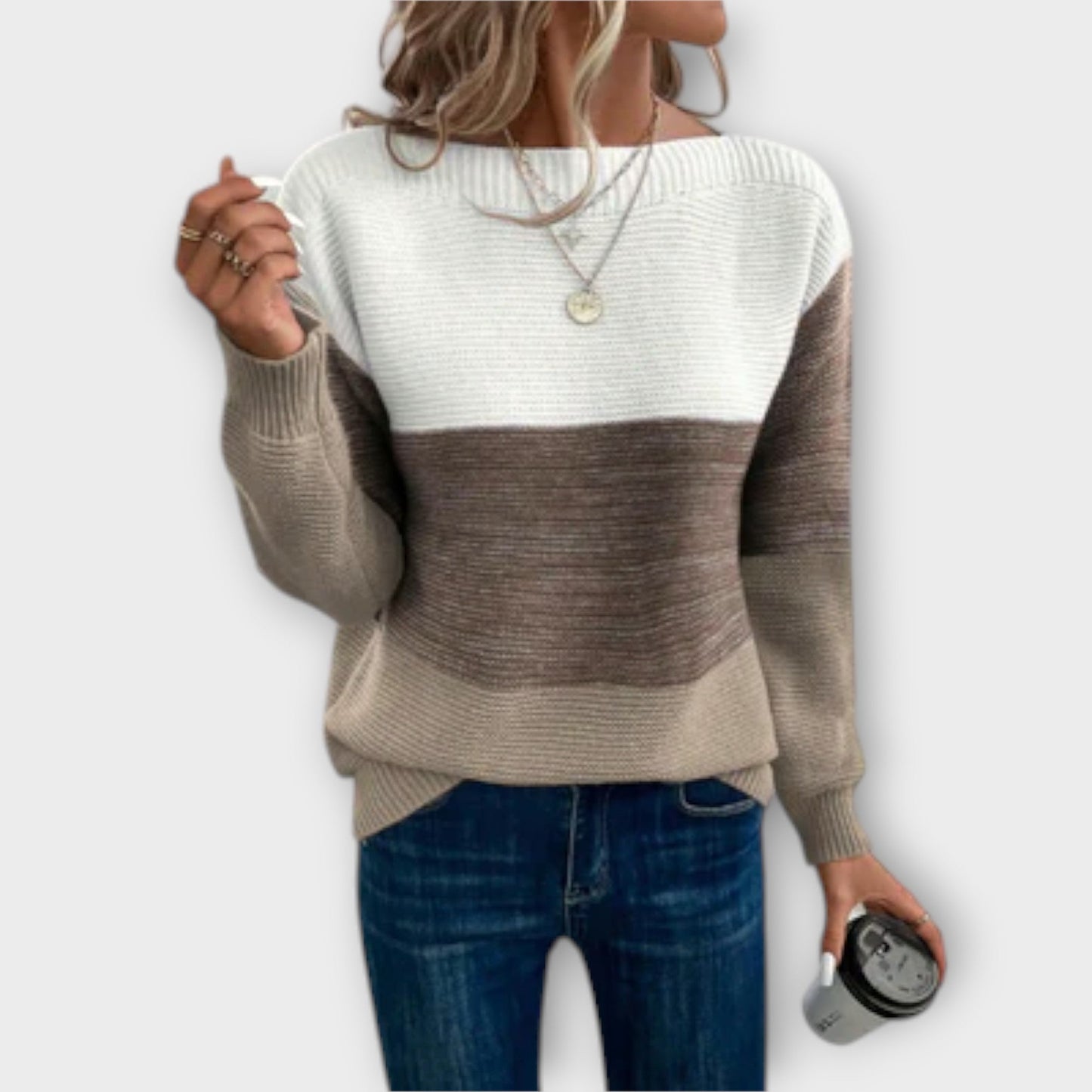 Clara - Elegant Tri-Colour Patchwork Sweater