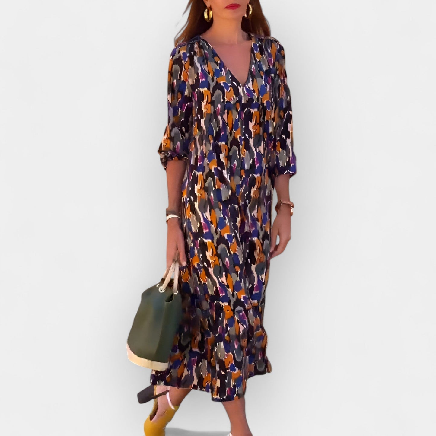 V-Neck Dress with Retro Design