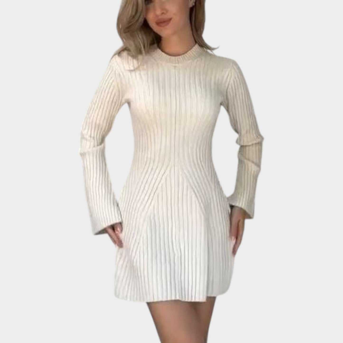 Textured Long Sleeve Mini Dress