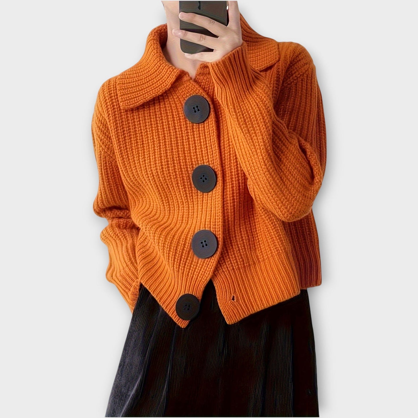 Ribbed Knit Cardigan with Oversized Buttons