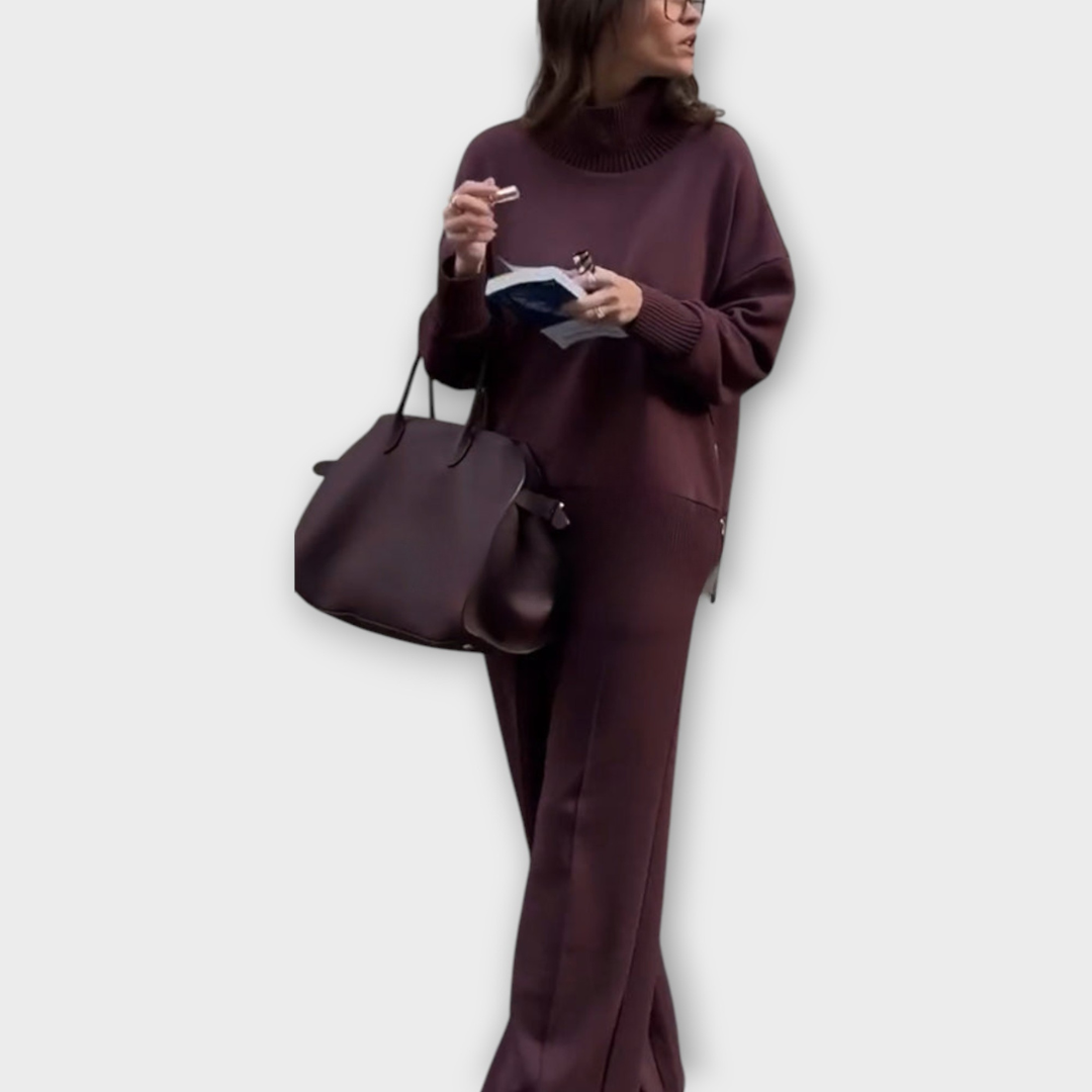 Relaxed Knit Set with High-Neck Sweater and Wide-Leg Pants