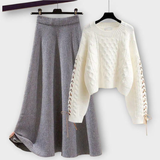 Cable Knit Sweater & Midi Skirt Set
