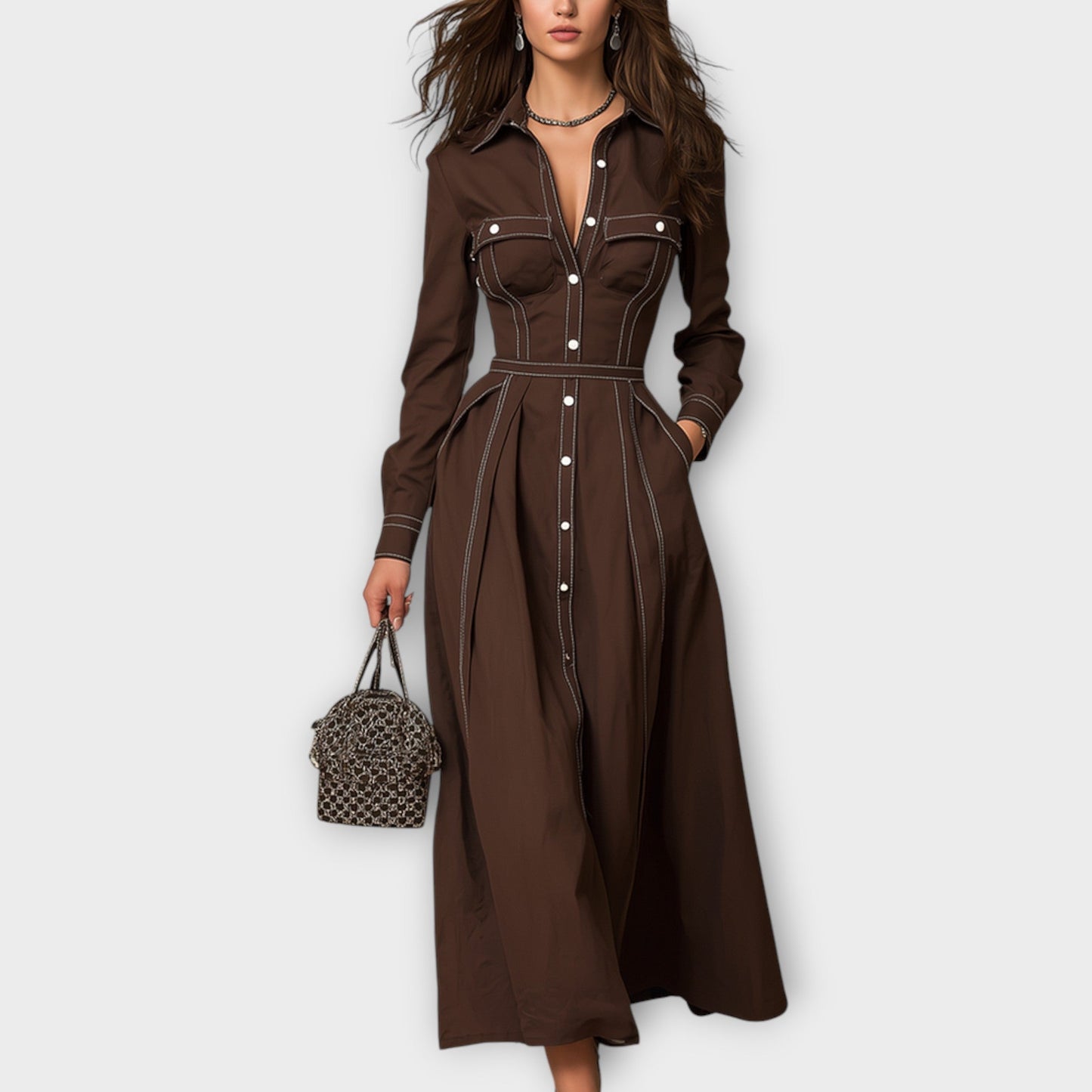 Tailored Button-Front Midi Dress