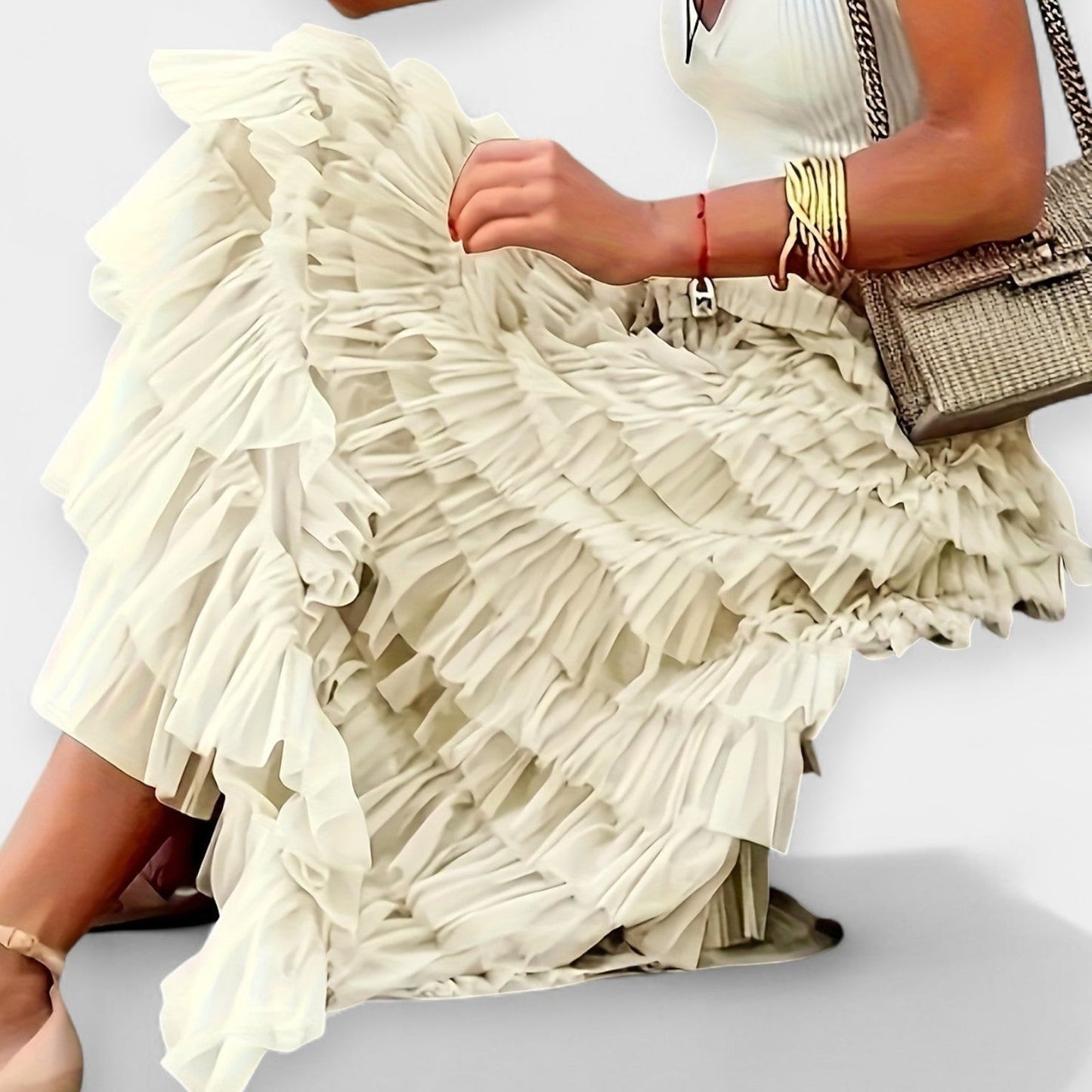 Boho Skirt with Mesh Satin Hem