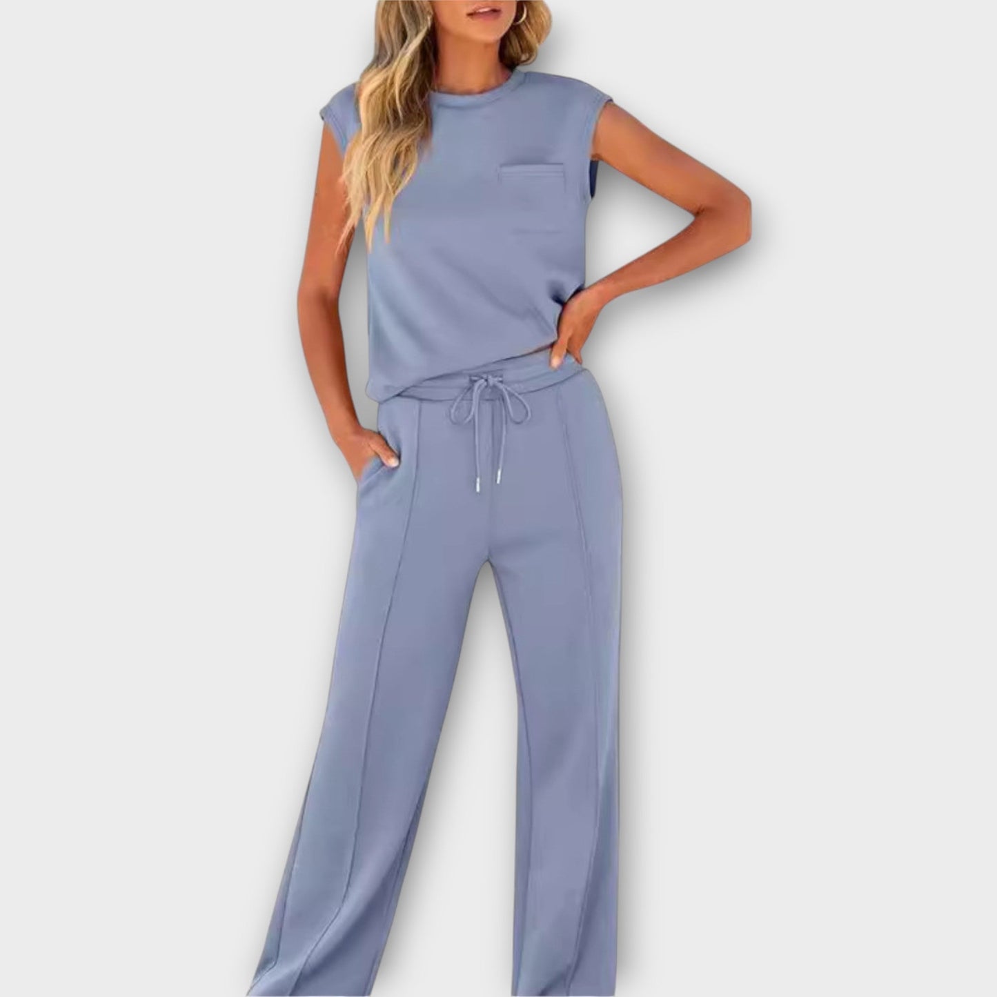 Sleeveless Top and Trouser Set with Drawstring