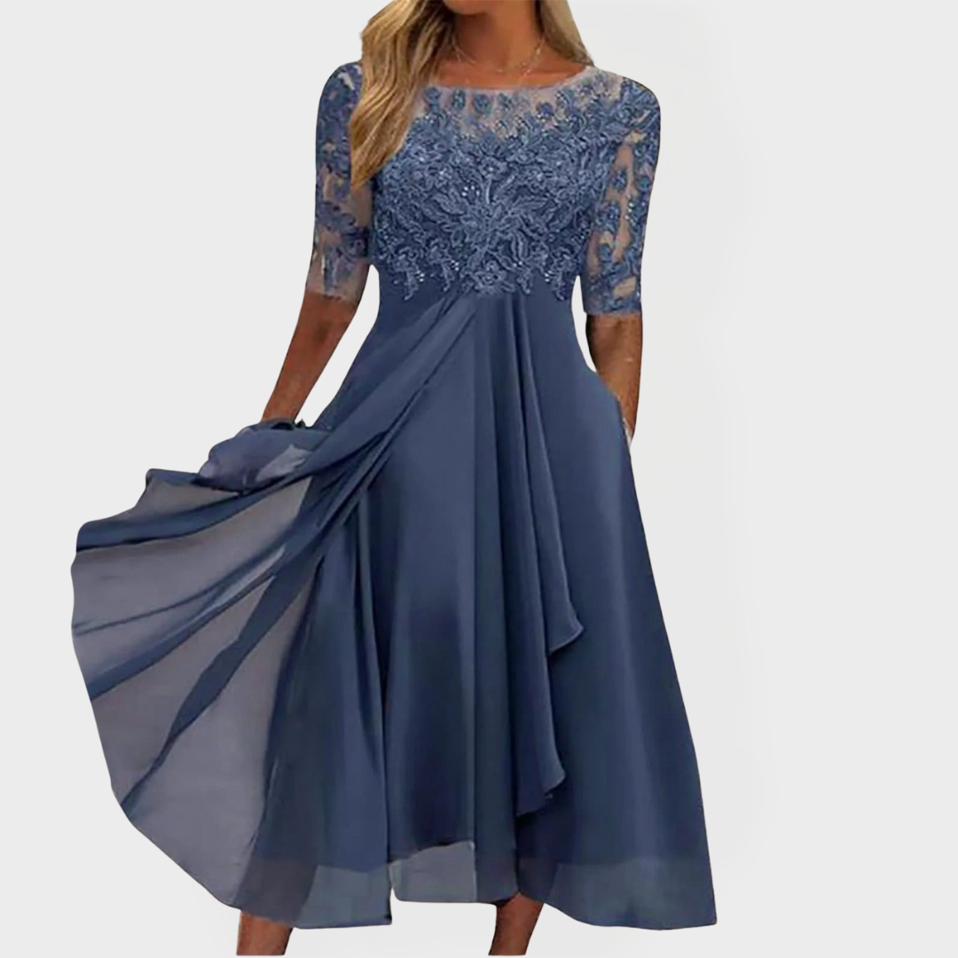 Embroidered Dress with Lace and Romantic Feel