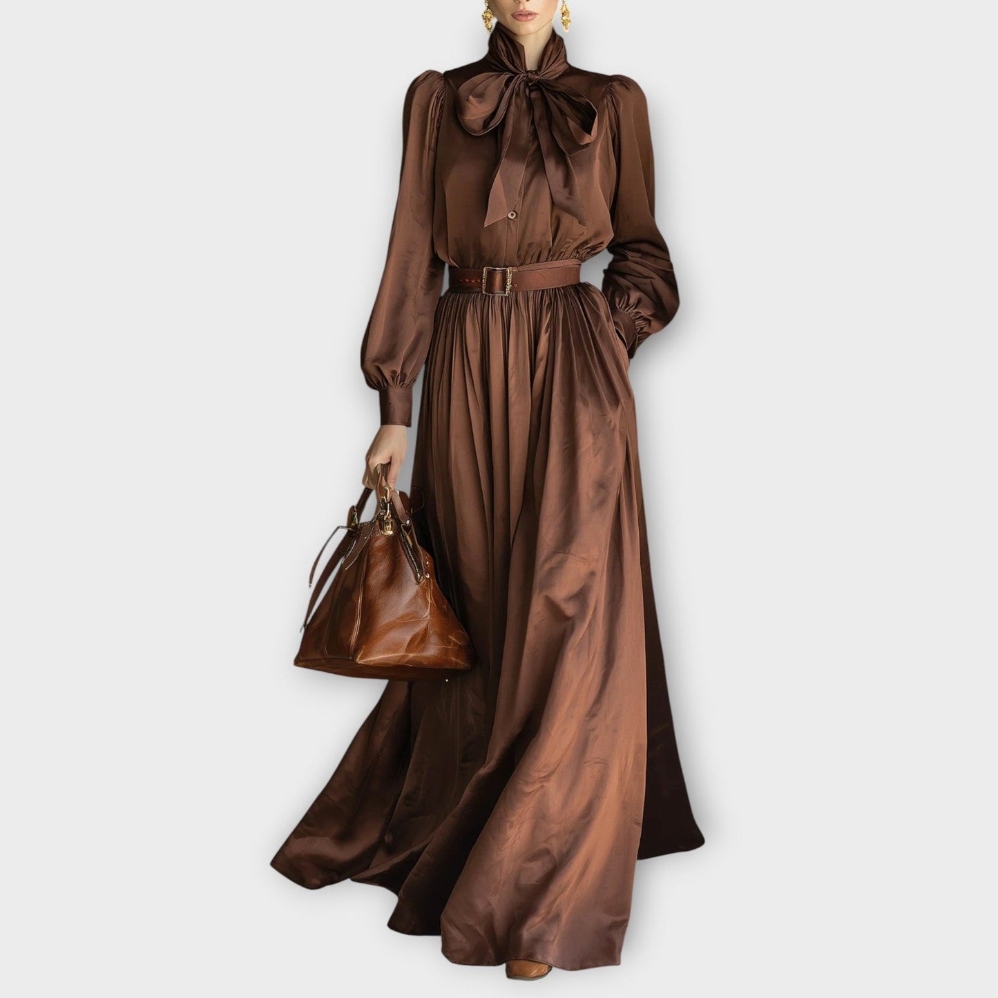 Elegant Bow-Neck Maxi Dress