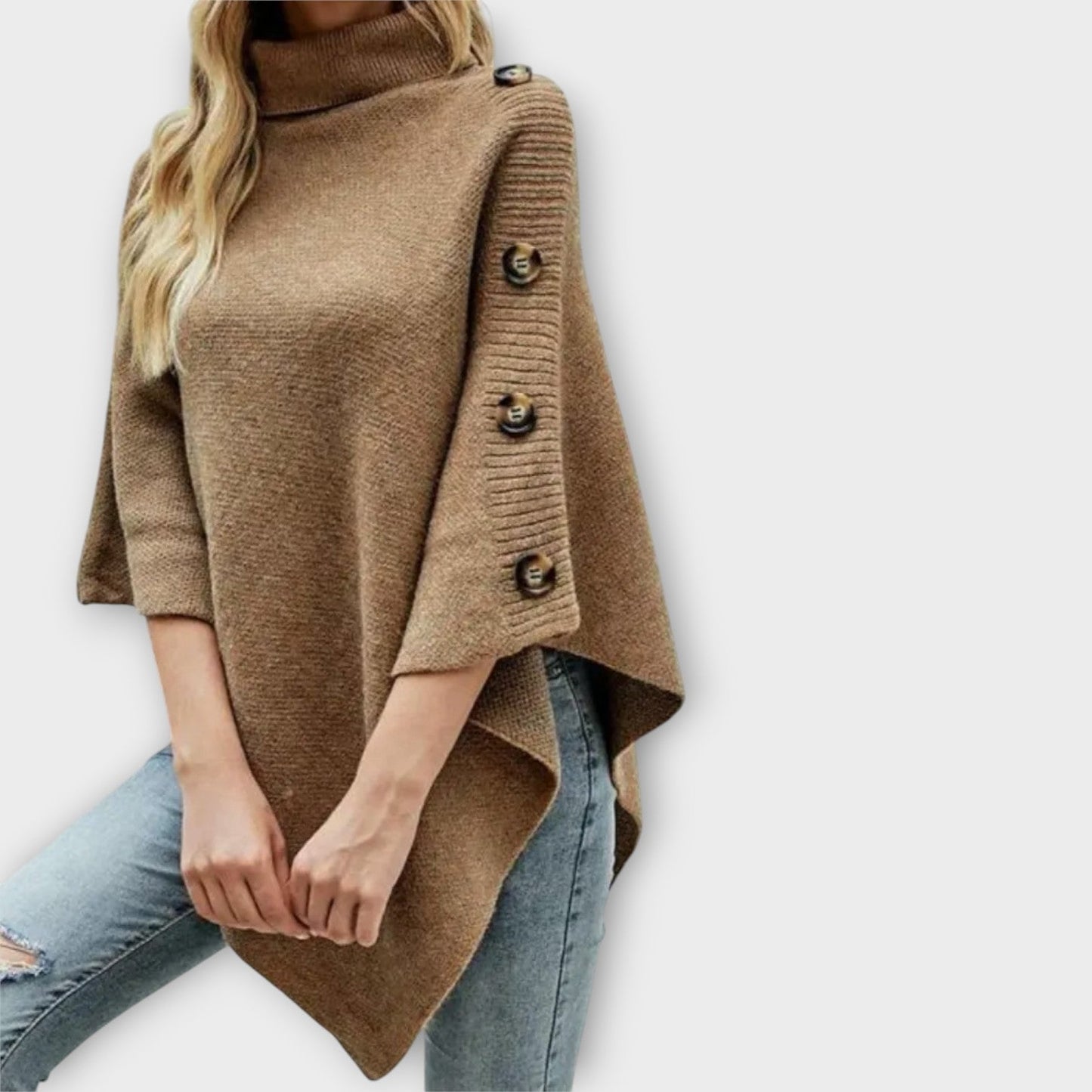 Soft Knit Button-Detail Poncho