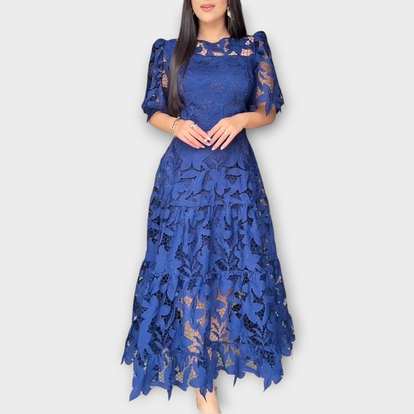 Elegant Floral Lace Midi Dress