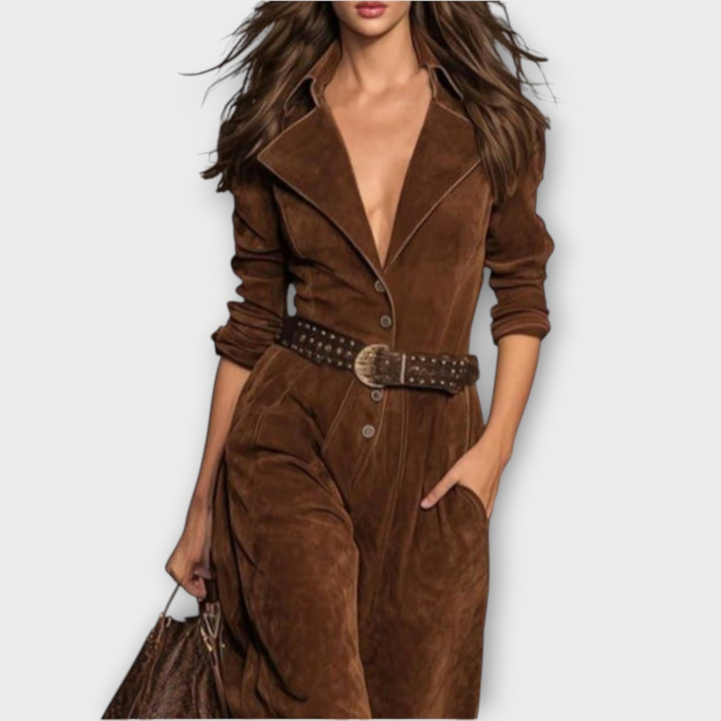 Suede Belted Jumpsuit – Western Luxe Edition