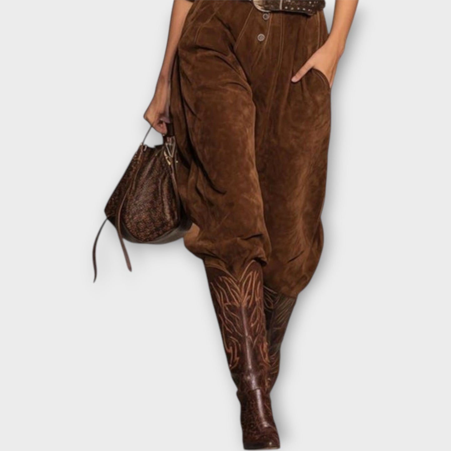 Suede Belted Jumpsuit – Western Luxe Edition